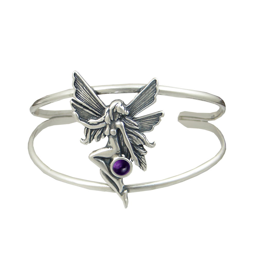 Sterling Silver Fairy Cuff Bracelet With Amethyst